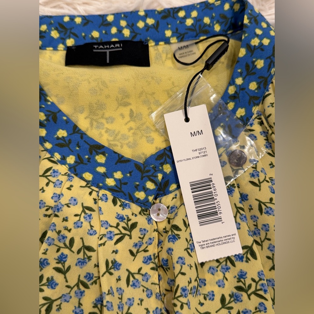NEW Tahari Bubble Hem Button Patchwork Blouse Top… - image 7